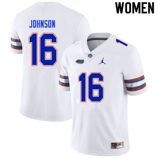 Women's Florida Gators #16 Tre'Vez Johnson NCAA Nike White Authentic Stitched College Football Jersey QDT5062SB